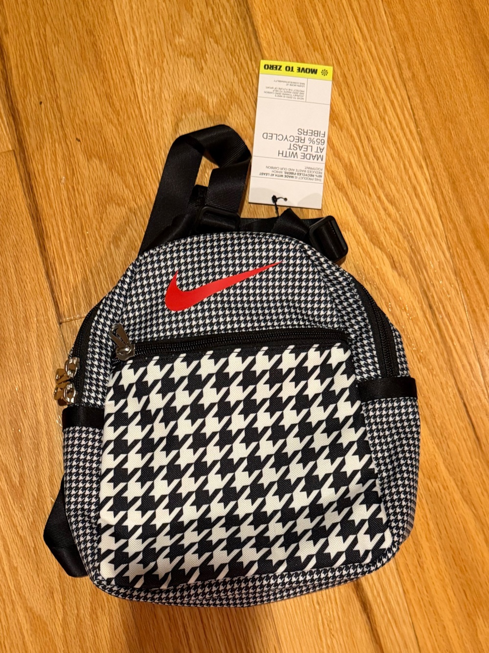 Nike Black & White Houndstooth mini backpack with Red Swoosh - New With Tags